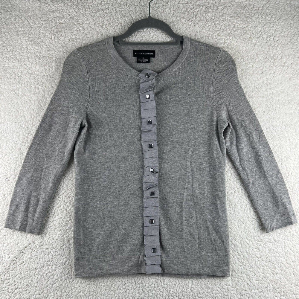 Sutton Cashmere Women’s Size Small Sweater Snap Ruffle Ribbon